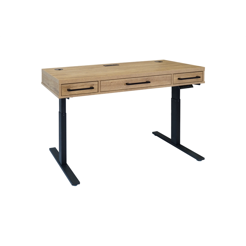 Pemberly Row Modern Wood Laminate Office Electronic Sit Stand Desk Light Brown