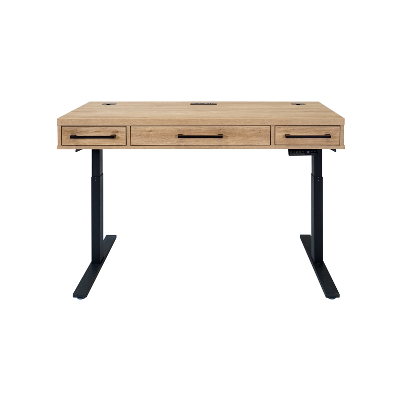 Pemberly Row Modern Wood Laminate Office Electronic Sit Stand Desk Light Brown