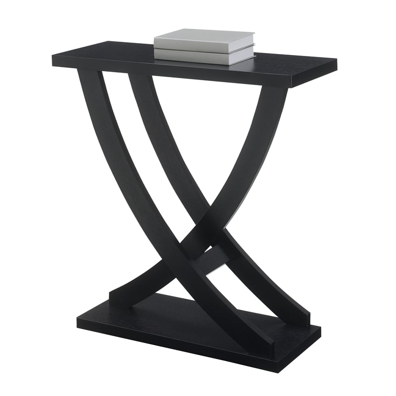 Pemberly Row Modern Criss-Cross Console Table in Black Wood Finish