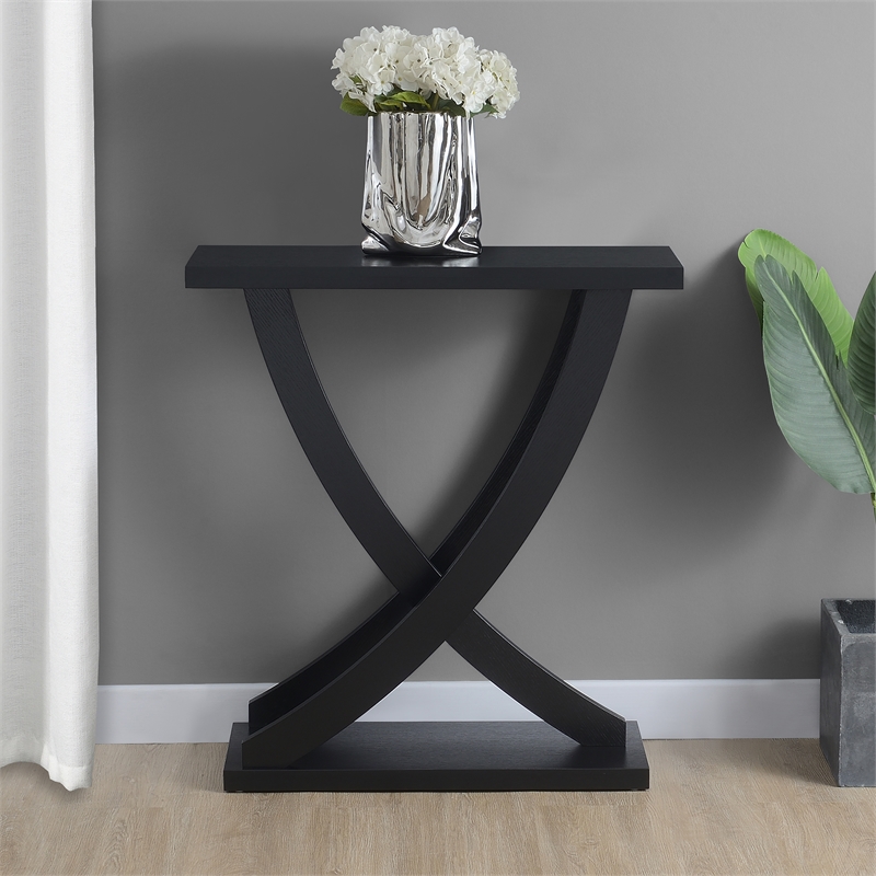 Pemberly Row Modern Criss-Cross Console Table in Black Wood Finish