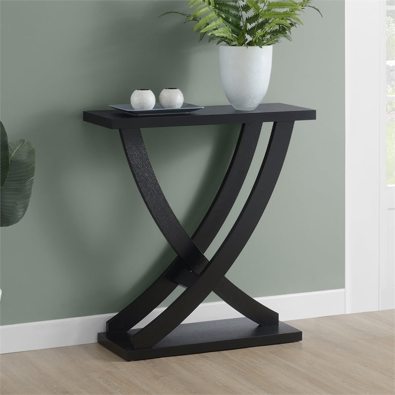 Pemberly Row Modern Criss-Cross Console Table in Black Wood Finish