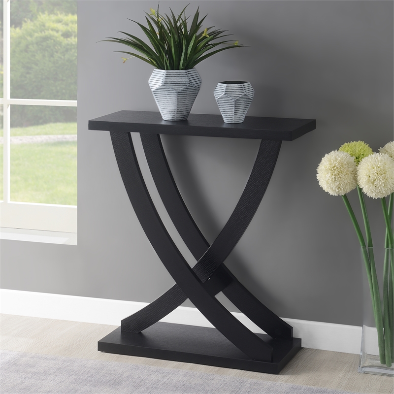 Pemberly Row Modern Criss-Cross Console Table in Black Wood Finish