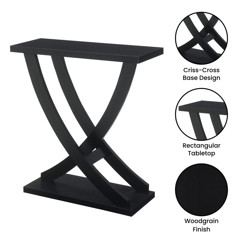 Pemberly Row Modern Criss-Cross Console Table in Black Wood Finish
