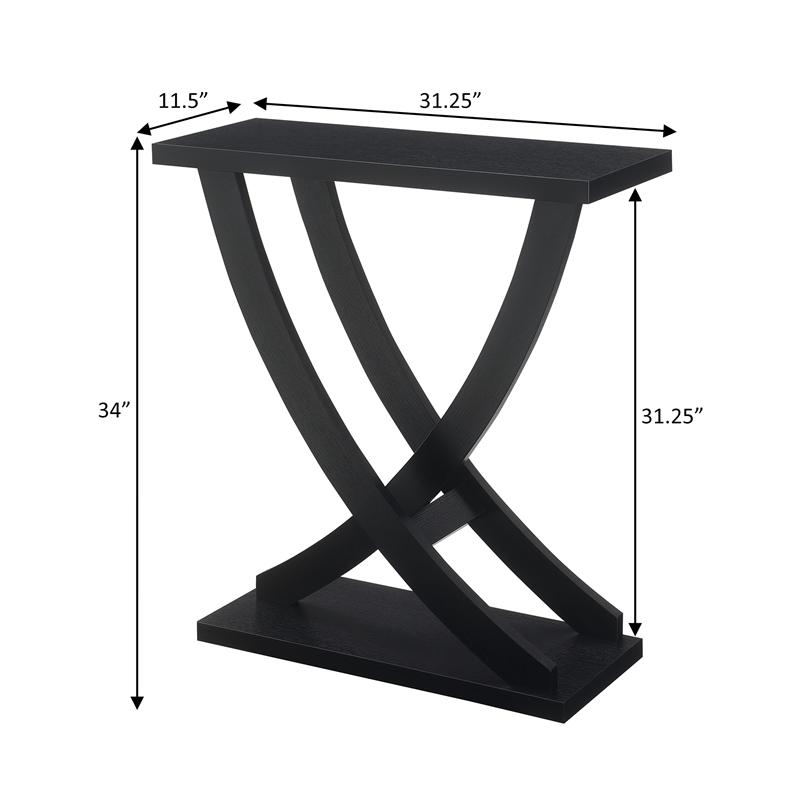 Pemberly Row Modern Criss-Cross Console Table in Black Wood Finish