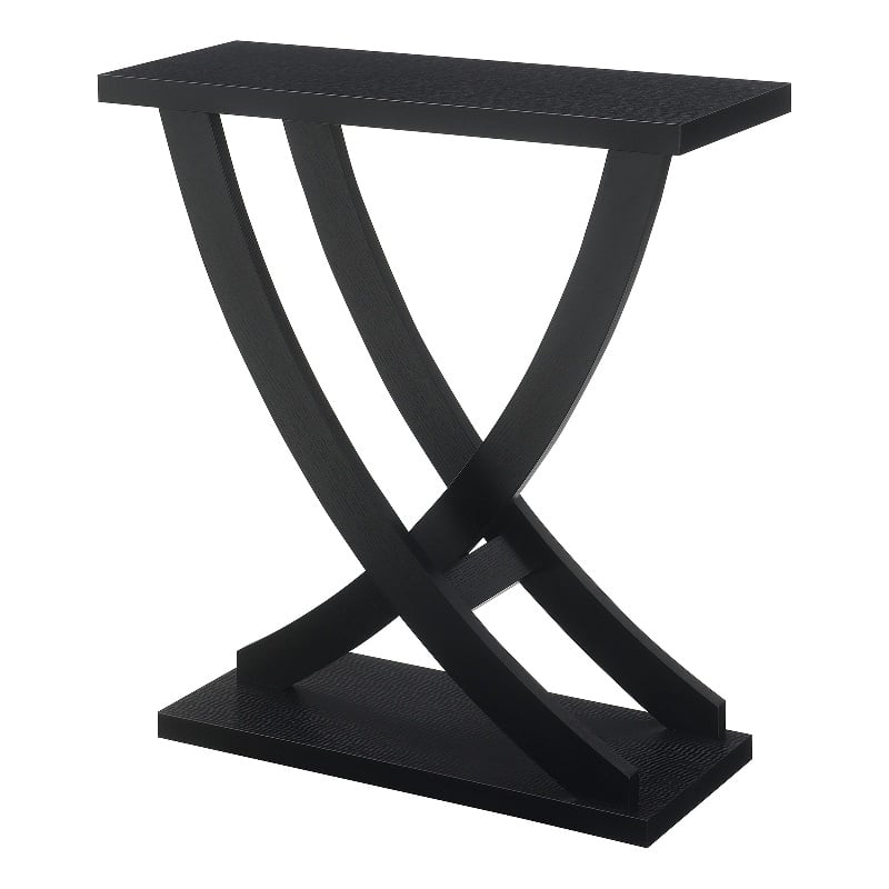 Pemberly Row Modern Criss-Cross Console Table in Black Wood Finish