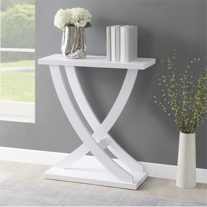 Pemberly Row Modern Criss-Cross Console Table in White Wood Finish