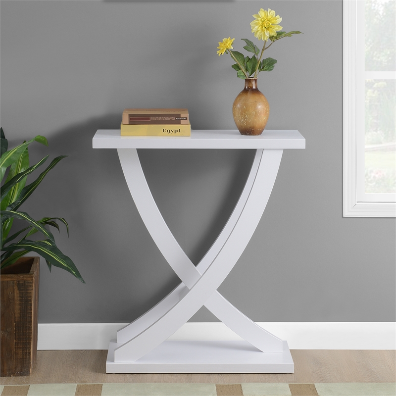Pemberly Row Modern Criss-Cross Console Table in White Wood Finish