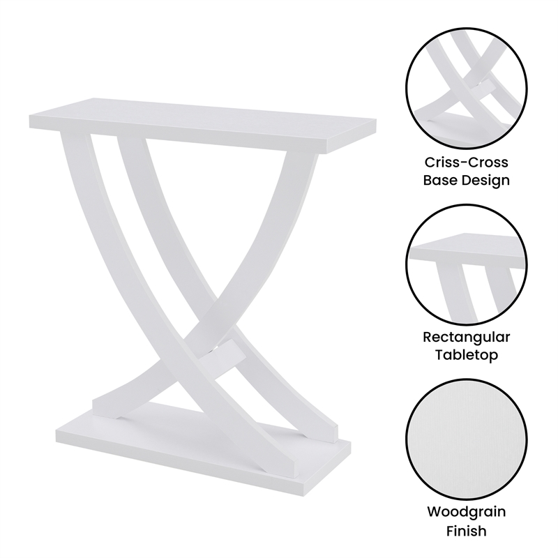 Pemberly Row Modern Criss-Cross Console Table in White Wood Finish
