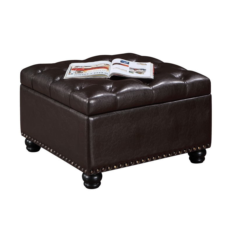 Pemberly Row Ottoman Coffee Table with Storage in Espresso Fabric