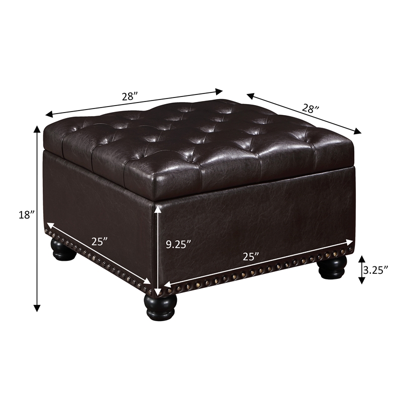Pemberly Row Ottoman Coffee Table with Storage in Espresso Fabric
