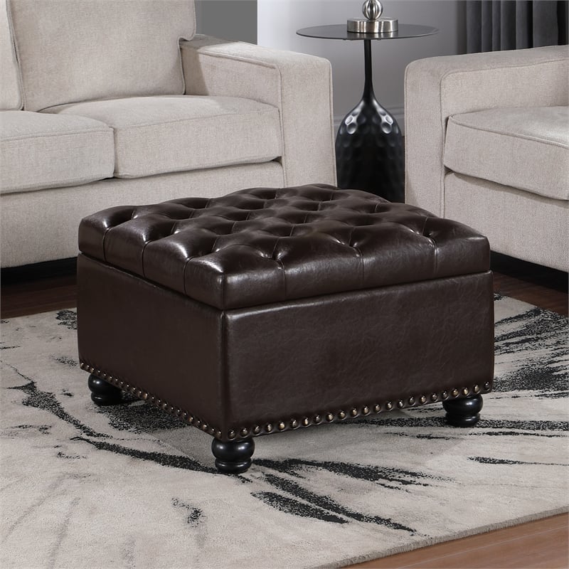 Pemberly Row Ottoman Coffee Table with Storage in Espresso Fabric