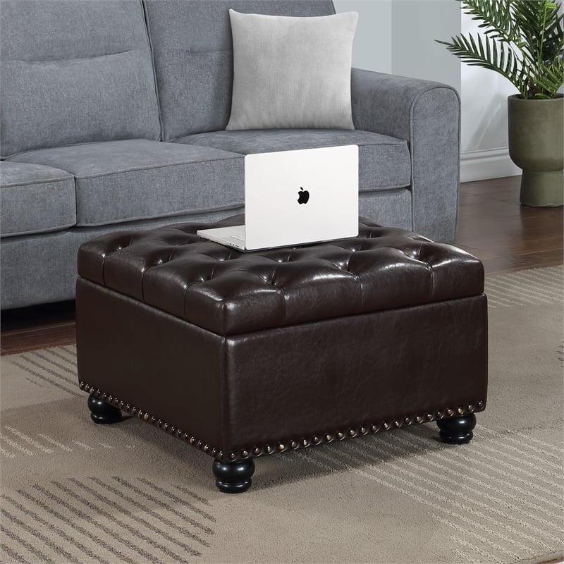 Pemberly Row Ottoman Coffee Table with Storage in Espresso Fabric