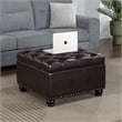 Pemberly Row Ottoman Coffee Table with Storage in Espresso Fabric