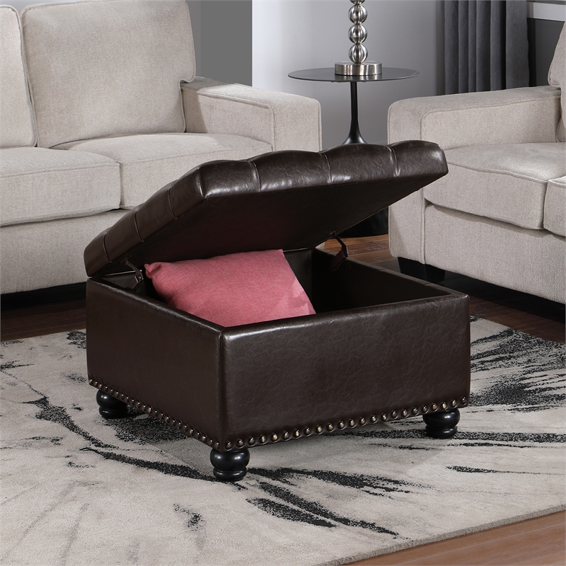 Pemberly Row Ottoman Coffee Table with Storage in Espresso Fabric