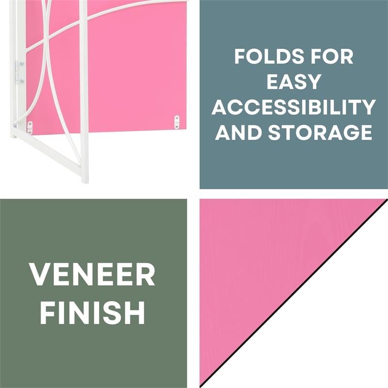 Pemberly Row Folding Desk in Pink Wood Finish and White Metal Frame