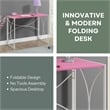 Pemberly Row Folding Desk in Pink Wood Finish and White Metal Frame