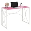 Pemberly Row Folding Desk in Pink Wood Finish and White Metal Frame