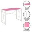 Pemberly Row Folding Desk in Pink Wood Finish and White Metal Frame