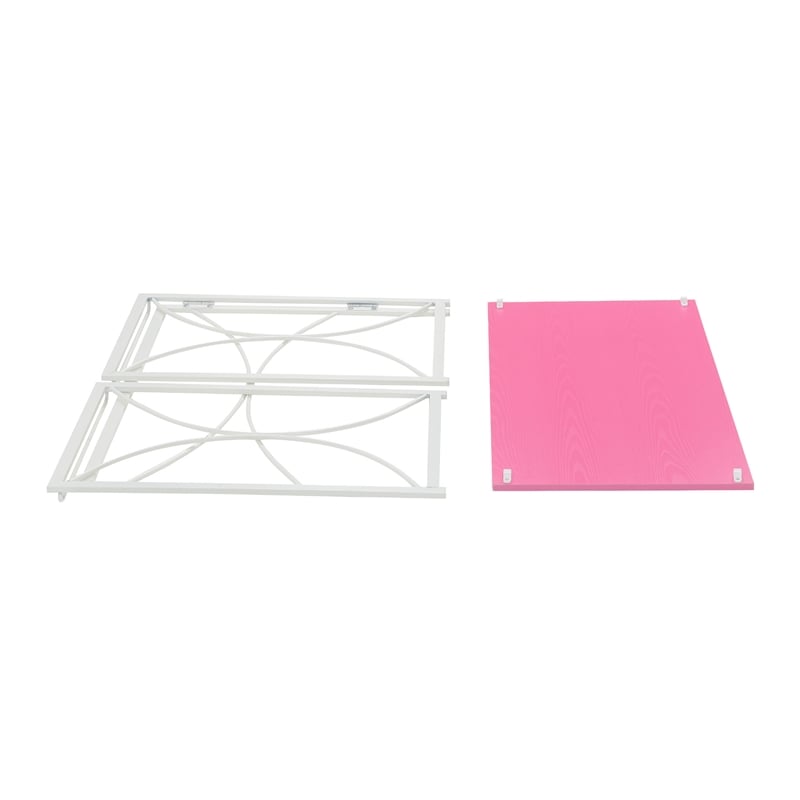 Pemberly Row Folding Desk in Pink Wood Finish and White Metal Frame