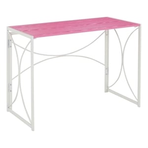 Pemberly Row Folding Desk in Pink Wood Finish and White Metal Frame