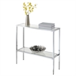 Pemberly Row Chrome Metal Entryway Hall Table with Glass Shelf and Top