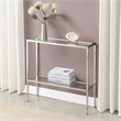Pemberly Row Chrome Metal Entryway Hall Table with Glass Shelf and Top