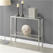 Pemberly Row Chrome Metal Entryway Hall Table with Glass Shelf and Top