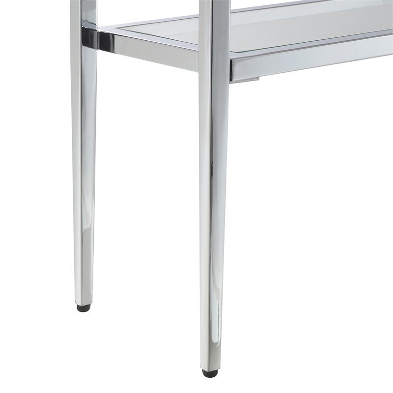 Pemberly Row Chrome Metal Entryway Hall Table with Glass Shelf and Top