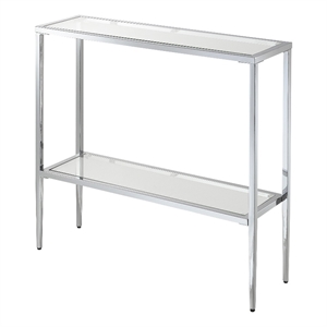 Pemberly Row Chrome Metal Entryway Hall Table with Glass Shelf and Top
