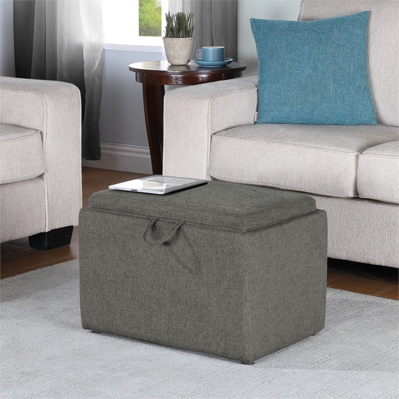 Pemberly Row Accent Storage Ottoman with Reversible Tray in Gray Fabric