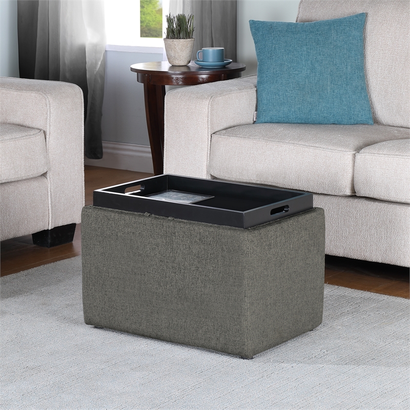 Pemberly Row Accent Storage Ottoman with Reversible Tray in Gray Fabric