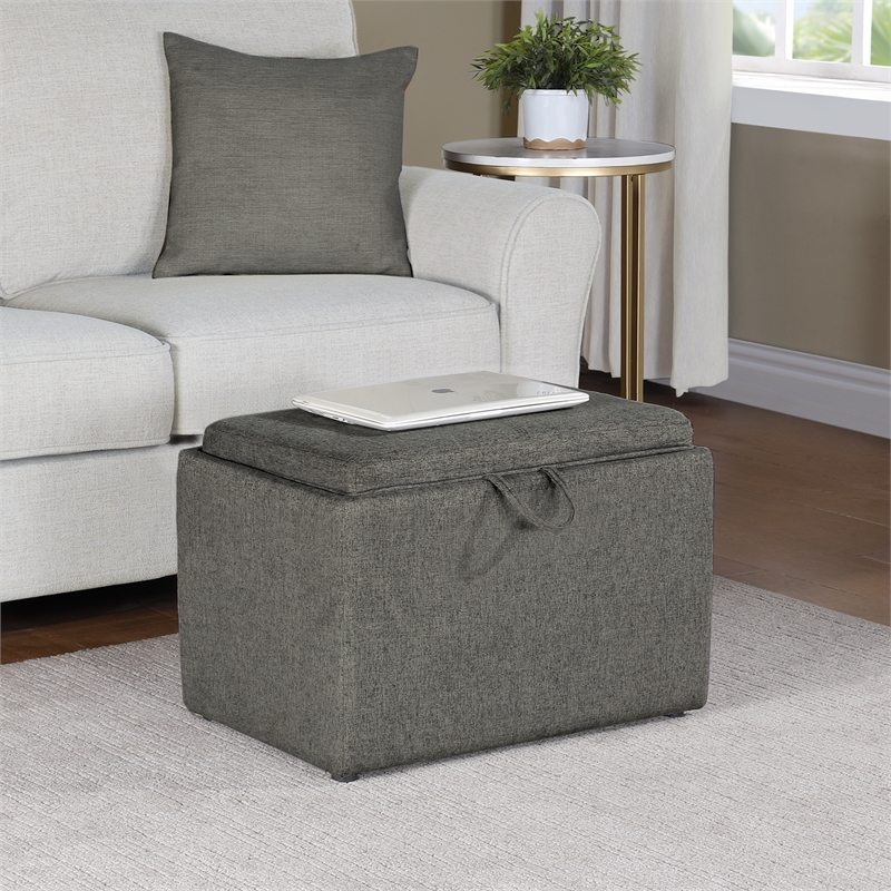 Pemberly Row Accent Storage Ottoman with Reversible Tray in Gray Fabric