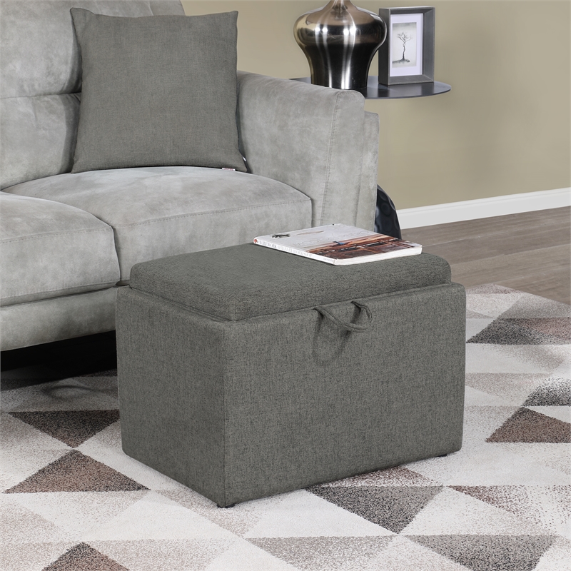 Pemberly Row Accent Storage Ottoman with Reversible Tray in Gray Fabric