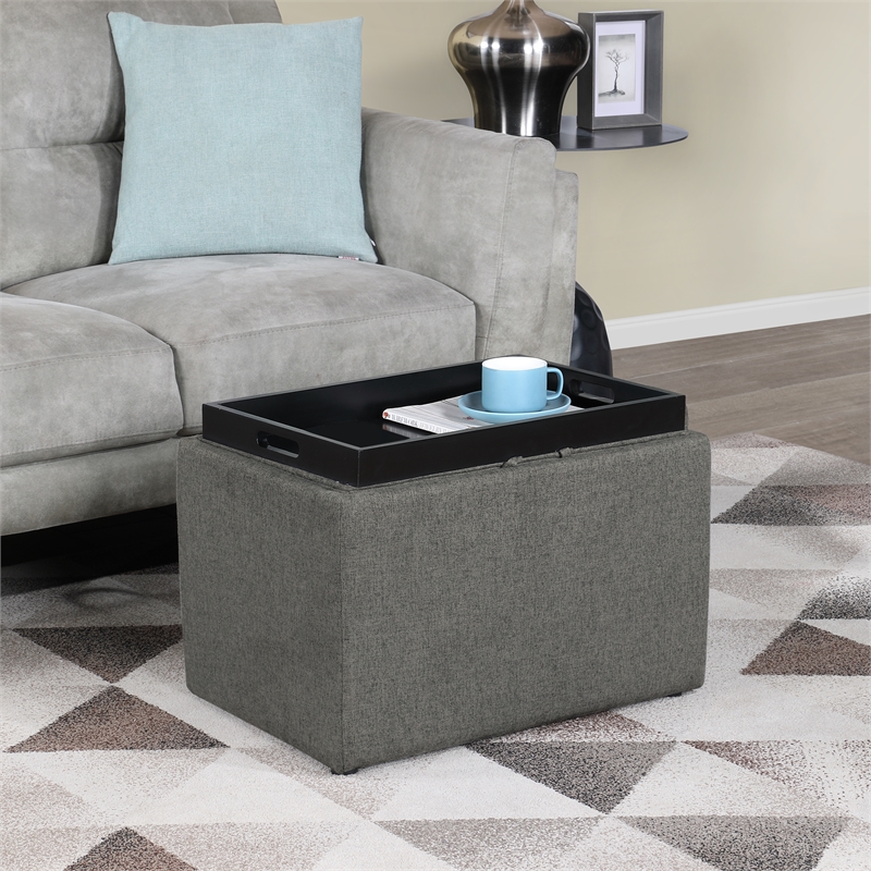 Pemberly Row Accent Storage Ottoman with Reversible Tray in Gray Fabric