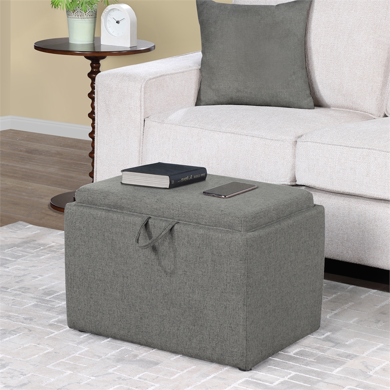 Pemberly Row Accent Storage Ottoman with Reversible Tray in Gray Fabric