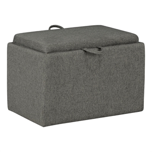 Pemberly Row Accent Storage Ottoman with Reversible Tray in Gray Fabric