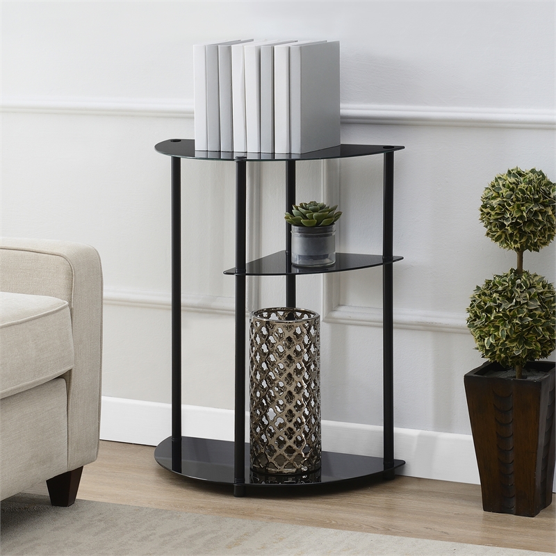 Pemberly Row Classic Three-Tier Display Entryway Hall Table in Black Glass