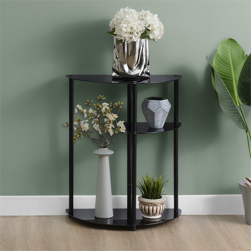 Pemberly Row Classic Three-Tier Display Entryway Hall Table in Black Glass