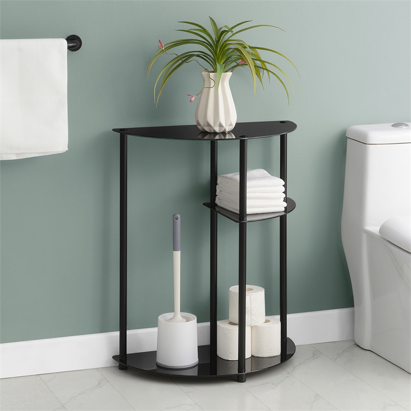Pemberly Row Classic Three-Tier Display Entryway Hall Table in Black Glass