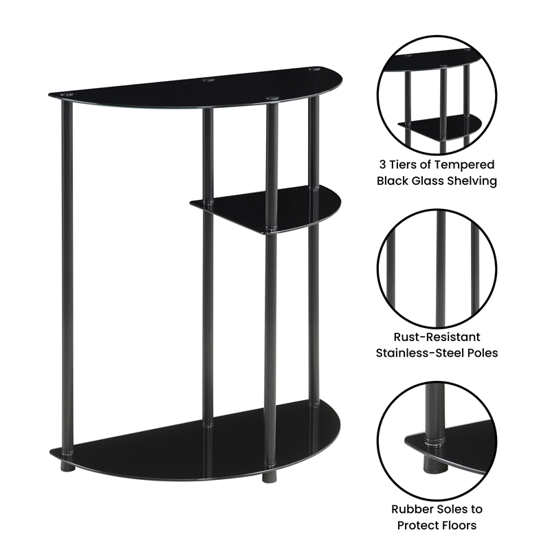 Pemberly Row Classic Three-Tier Display Entryway Hall Table in Black Glass
