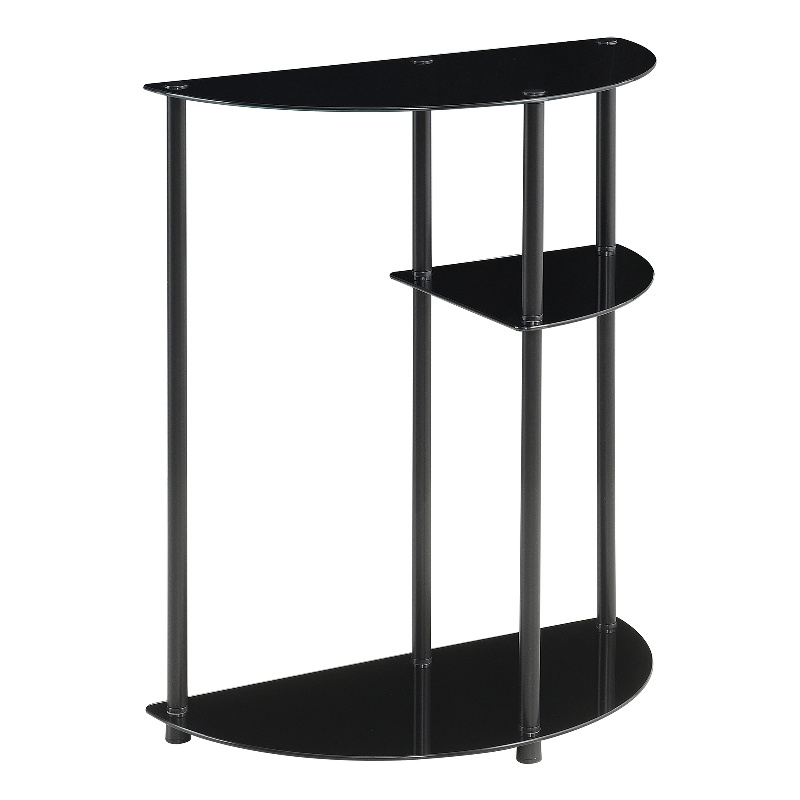 Pemberly Row Classic Three-Tier Display Entryway Hall Table in Black Glass