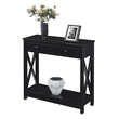 Pemberly Row One-Drawer Entryway Hall Table with Shelf in Black Wood Finish