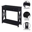 Pemberly Row One-Drawer Entryway Hall Table with Shelf in Black Wood Finish