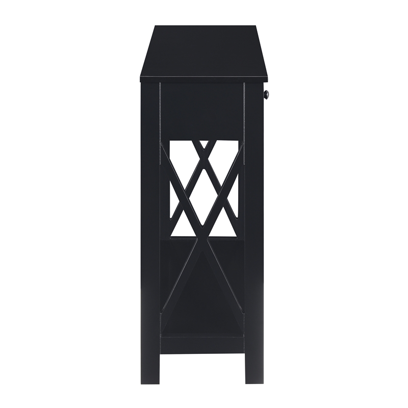 Pemberly Row One-Drawer Entryway Hall Table with Shelf in Black Wood Finish