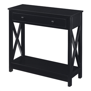 Pemberly Row One-Drawer Entryway Hall Table with Shelf in Black Wood Finish