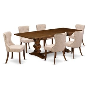 Pemberly Row Contemporary 7-piece Wood Dining Set in Walnut/Tan