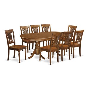 Pemberly Row Modern 9-piece Dining Set with Wood Seat in Brown