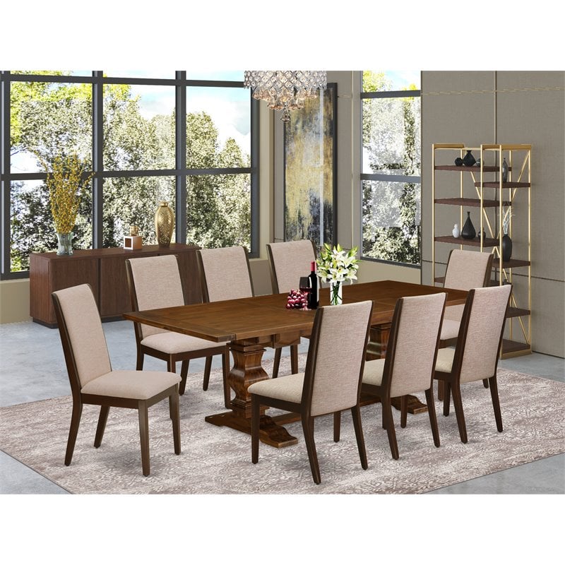 Pemberly Row Modern 9-piece Wood Dining Set in Walnut/Light Tan