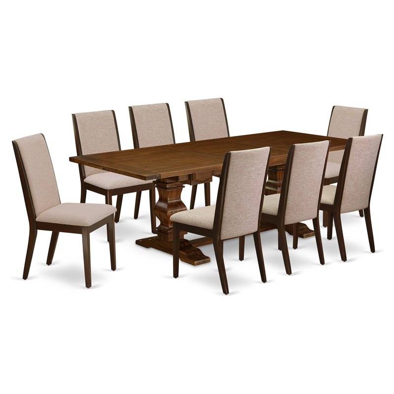 Pemberly Row Modern 9-piece Wood Dining Set in Walnut/Light Tan