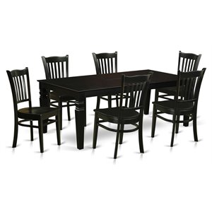 Pemberly Row Modern 7-piece Wood Dining Table and Chairs in Black